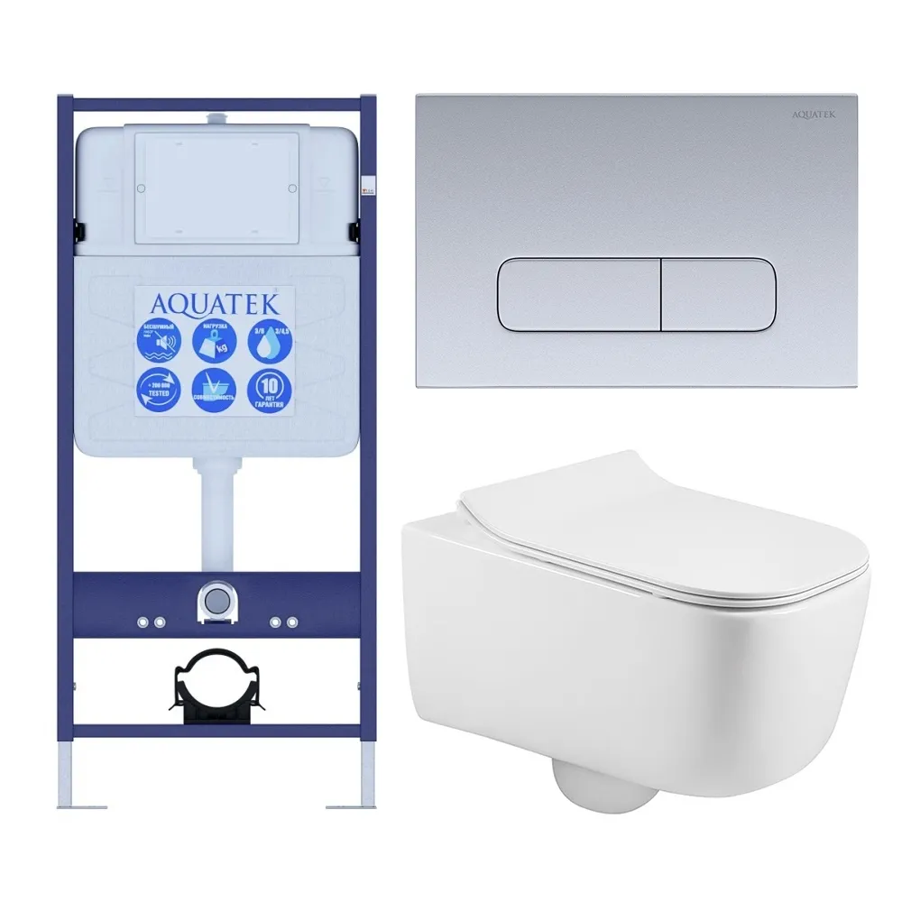 SET AQUATEK ЛУГАНО-014 4в1 (рама AQUATEK Standard INS-0000012+ кркпеж KKI-0000002+клавиша KDI-0000014+унитаз ЛУГАНО AQ2002-00 с тонким сиденьем soft-c