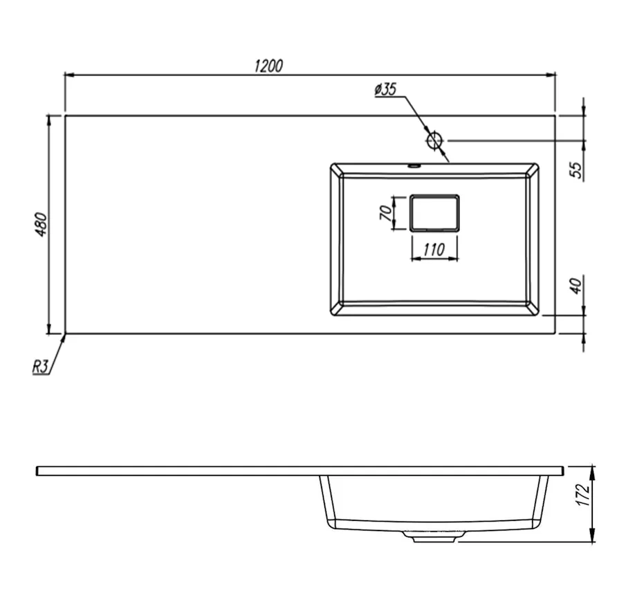 Раковина Florentina Аванти 120 см 10.310.0R120.302, антрацит