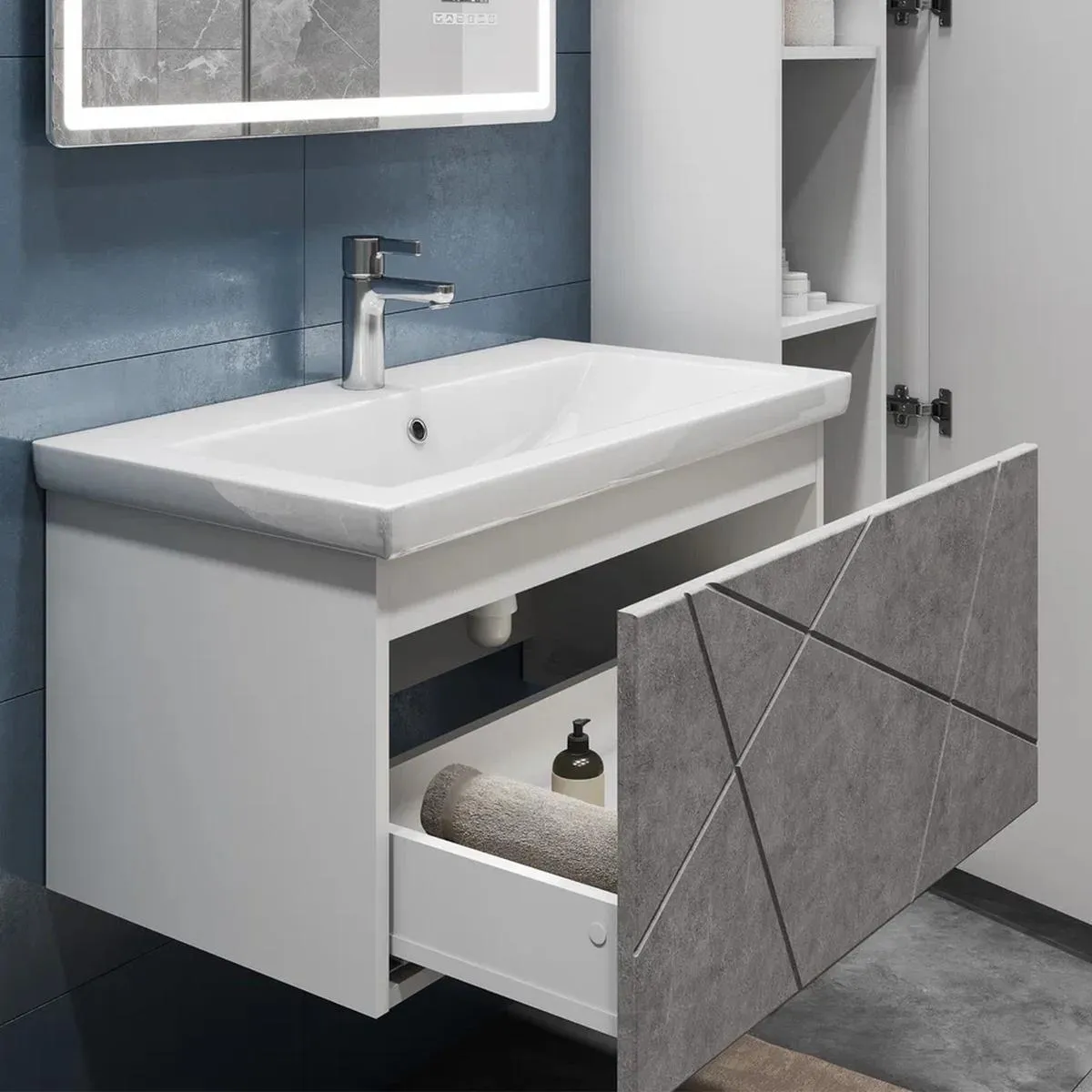 Тумба с раковиной подвесная VIGO Geometry 035 бетон, 80 см