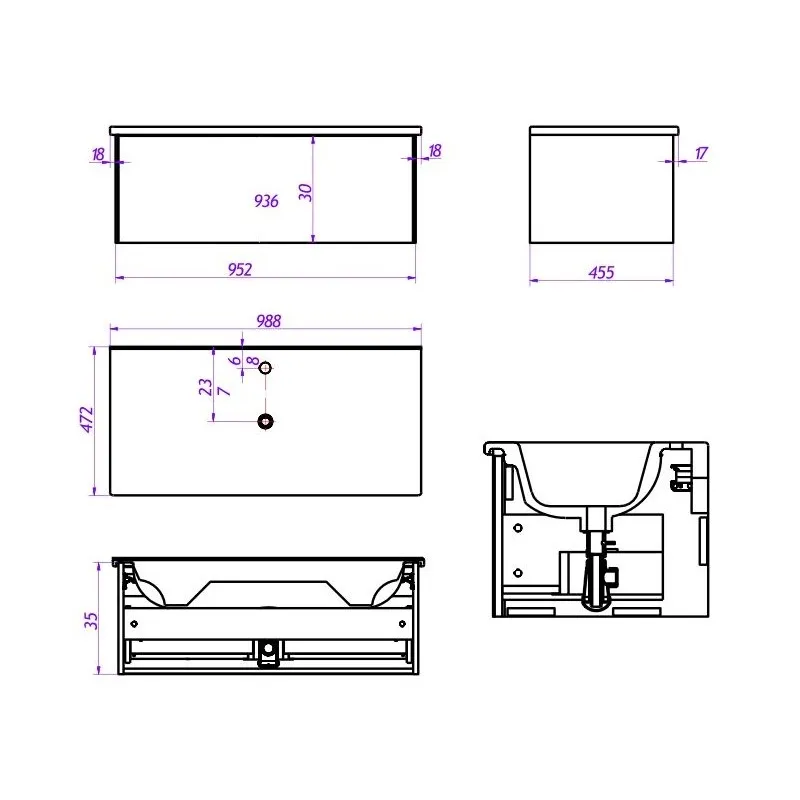 Тумба под раковину подвесная La Fenice Terra FNC-01-TER-G-100, серо-зеленая