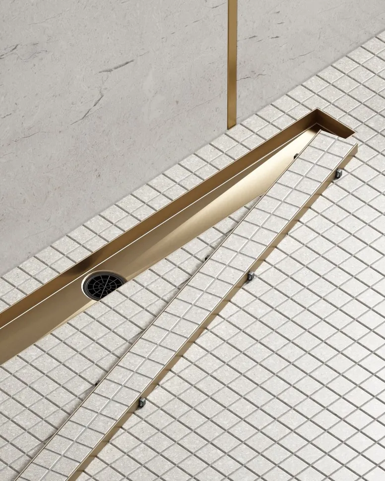 Душевой лоток TIMO Drain System 700 с двусторонней панелью "plate" под плитку, Золото матовое (DS230207/17)