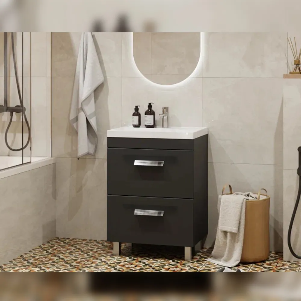 Тумба с раковиной напольная Velvex Orlando tn.ORL.CLA.60.2Y графит, 60 см