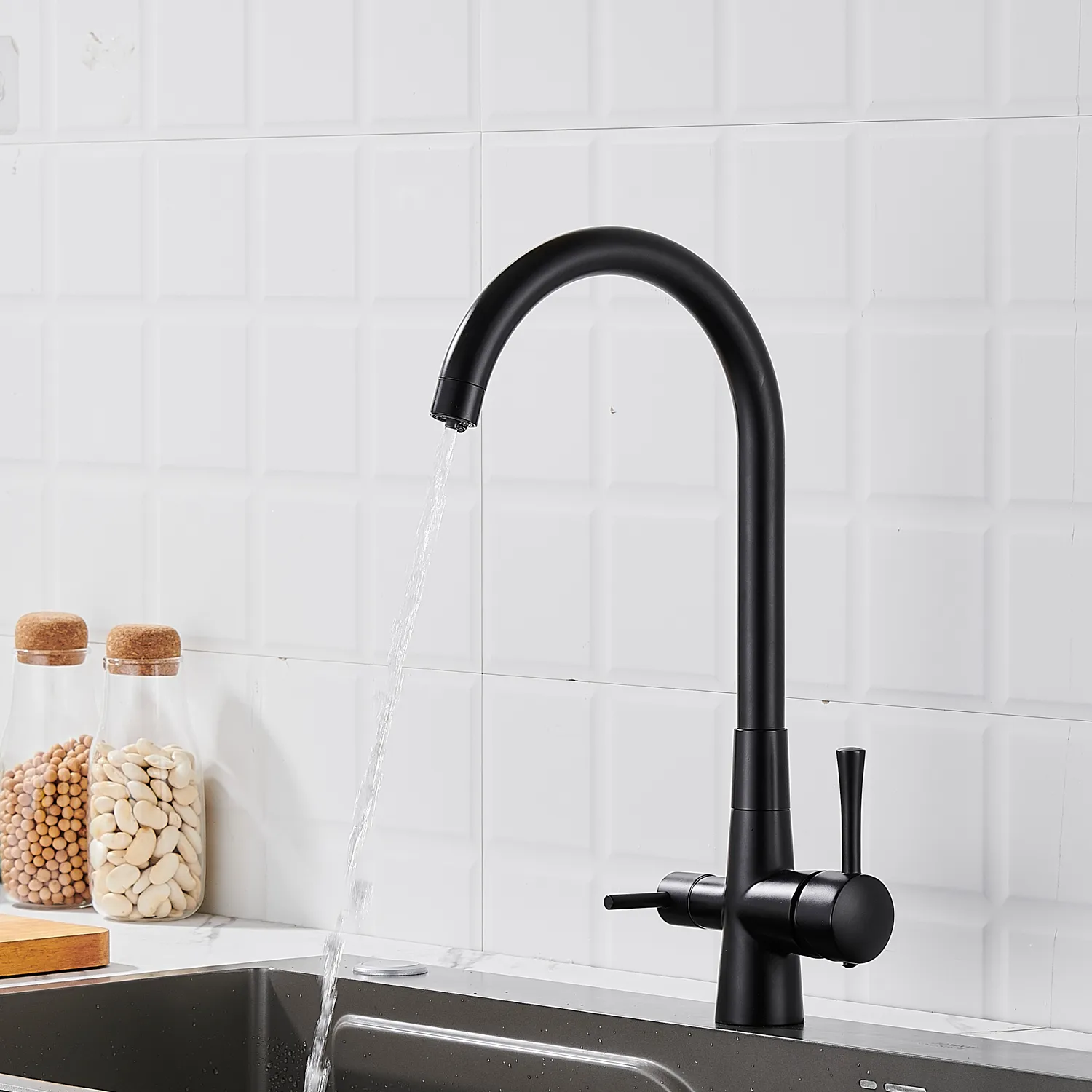 Смеситель для кухни с подключением фильтра Shevanik S428H, черный