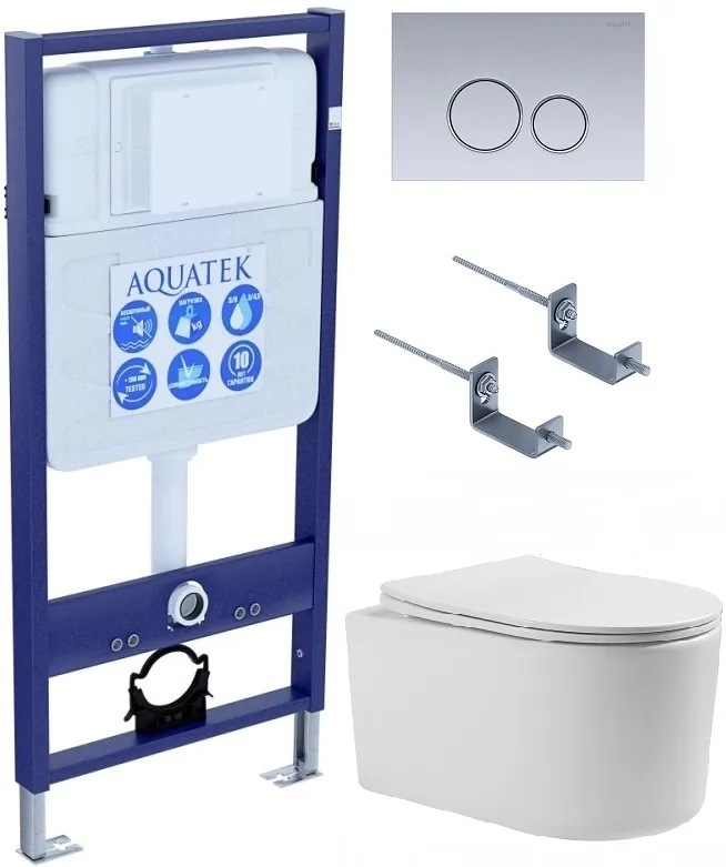 SET AQUATEK МИЯ 4в1 (рама AQUATEK Standard INS-0000012+ кркпеж KKI-0000002+клавиша KDI-0000019+унитаз МИЯ AQ2004-00 с тонким сиденьем soft-close