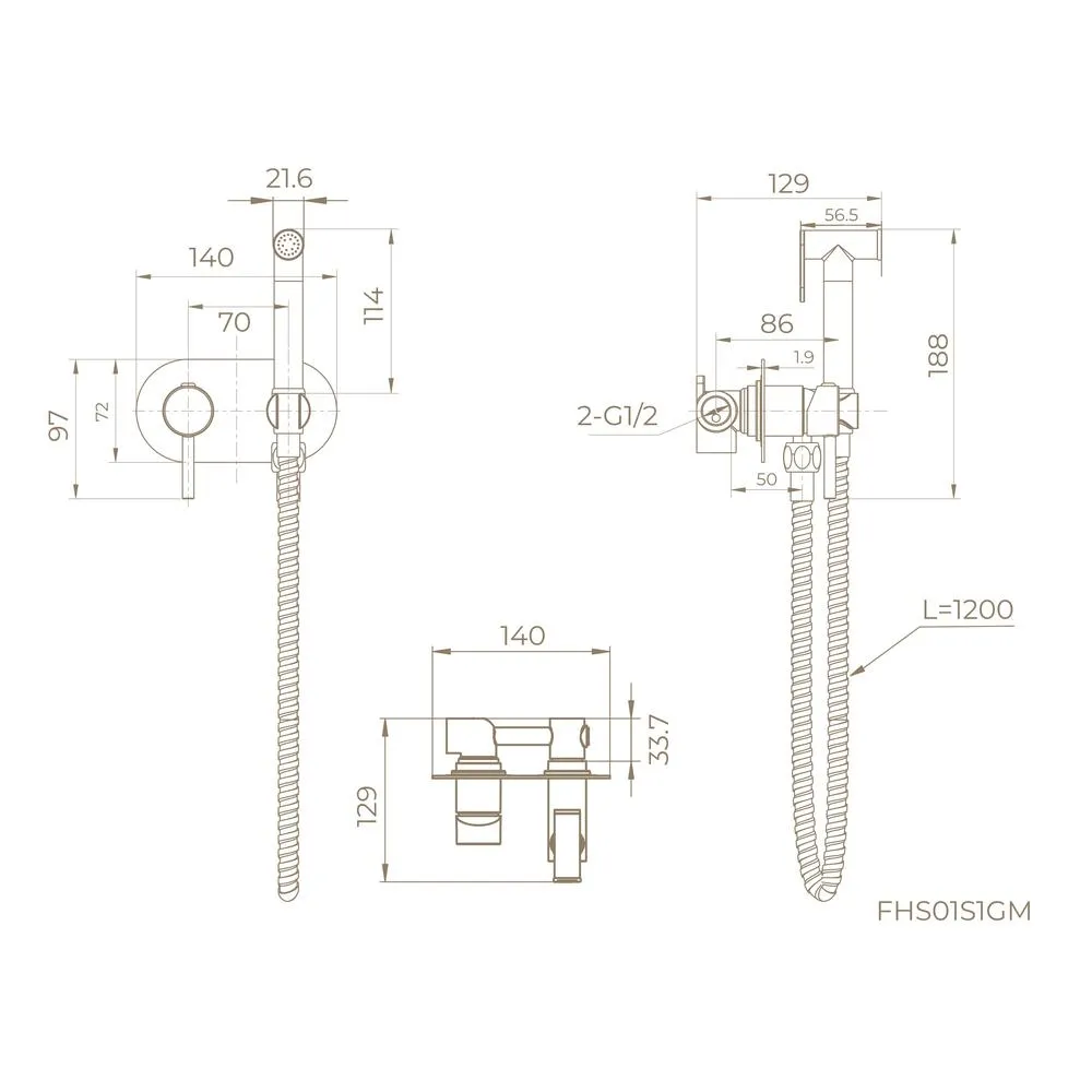 Гигиенический душ со смесителем встраиваемый Knotlor FHS01S1GM, вороненая сталь