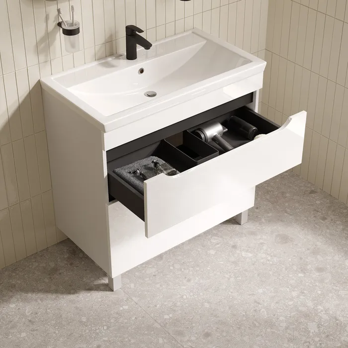 Тумба с умывальником, напольная, 80 см, белый, Ray, IDDIS, RAY80WFi95K