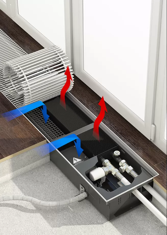 Встраиваемый в пол конвектор Varmann Qtherm 180х150х2750 мм с принудительной конвекцией (Q 180.150.2750 RR U EV1)