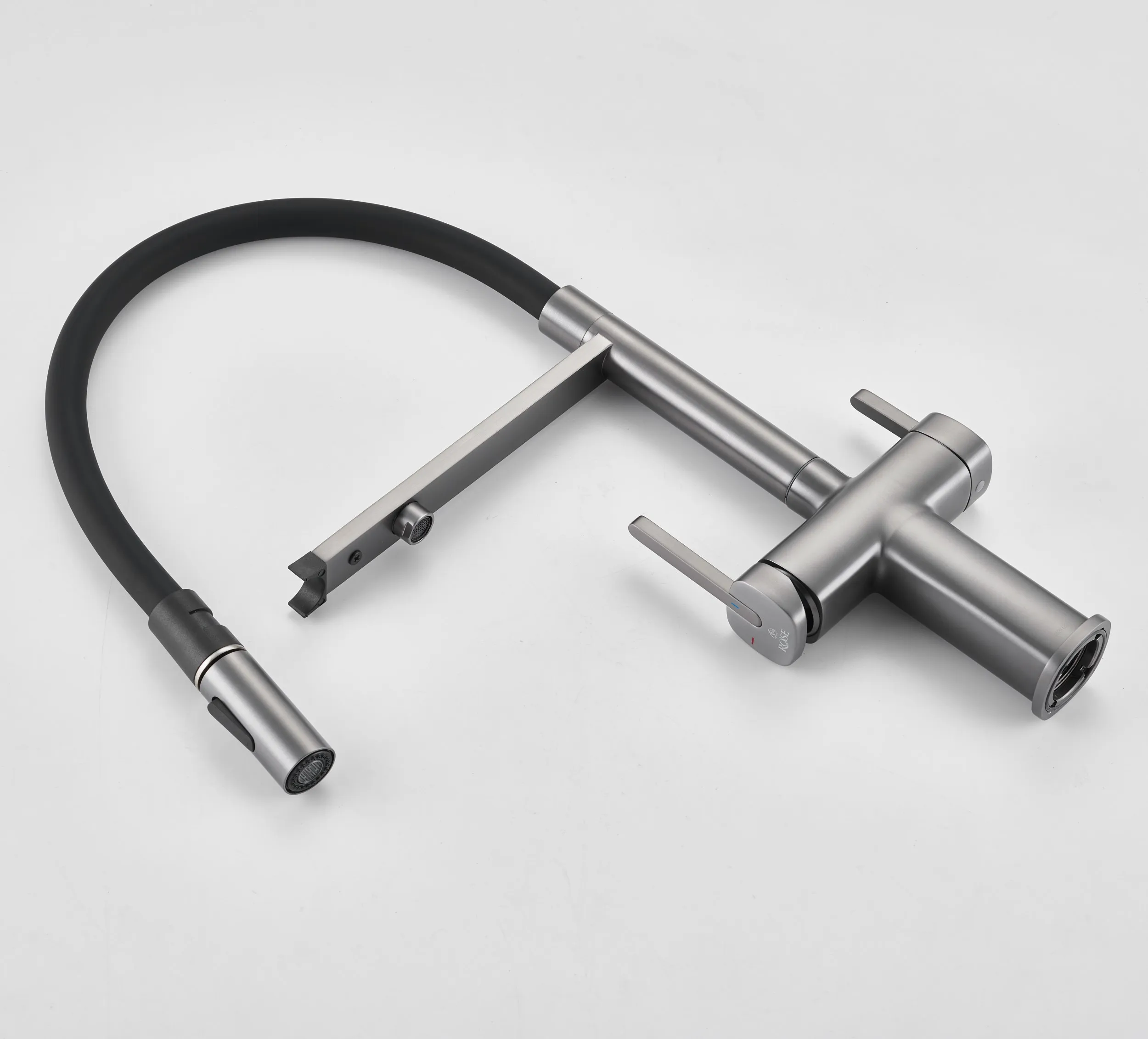 Смеситель для кухни с подключением фильтра для воды Rose R358T, оружейная сталь