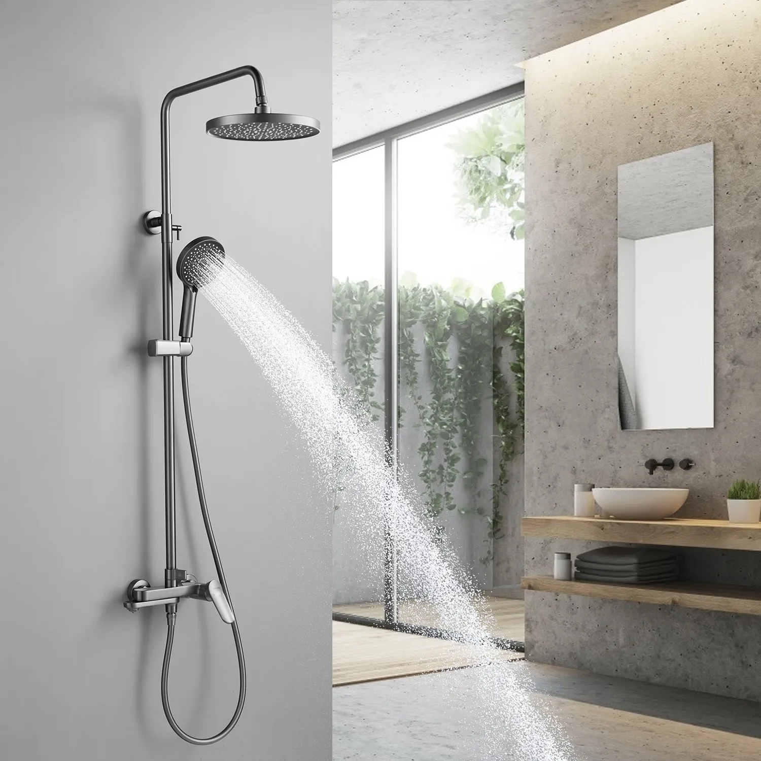 Душевая система Shevanik S4336T, оружейная сталь