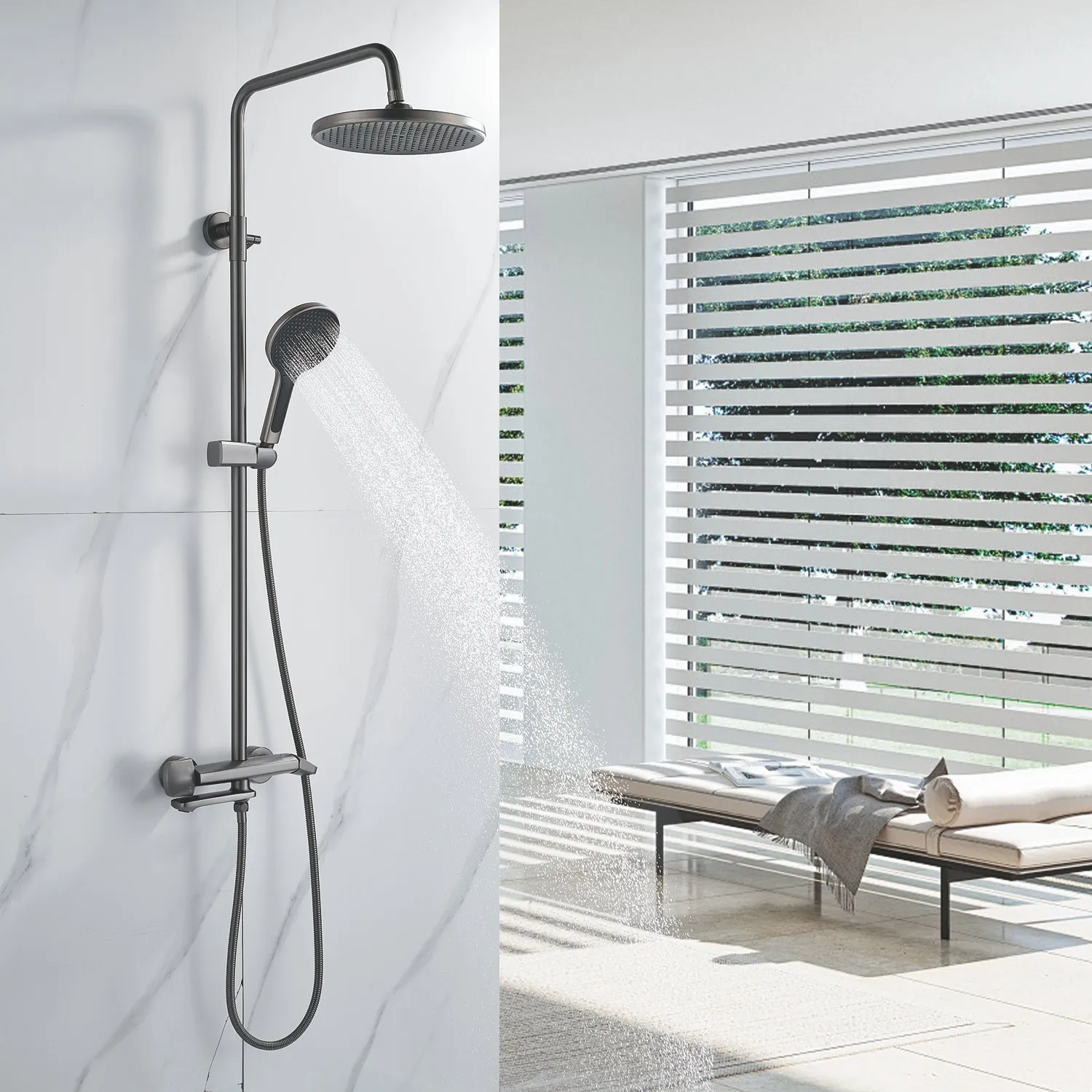 Душевая система Rose R3936T, оружейная сталь