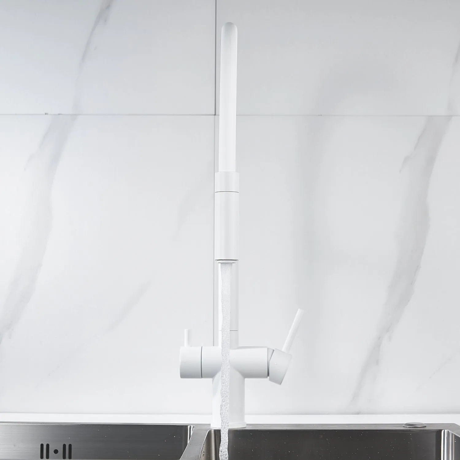 Смеситель для кухни с подключением фильтра Shevanik S178C, белый