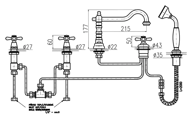Смеситель на борт ванны Rav Slezak Morava MK164.5PZ