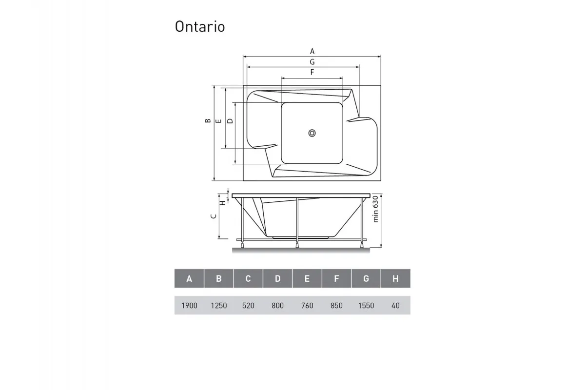 Ванна акриловая Vayer Ontario Гл000006815, 190x125