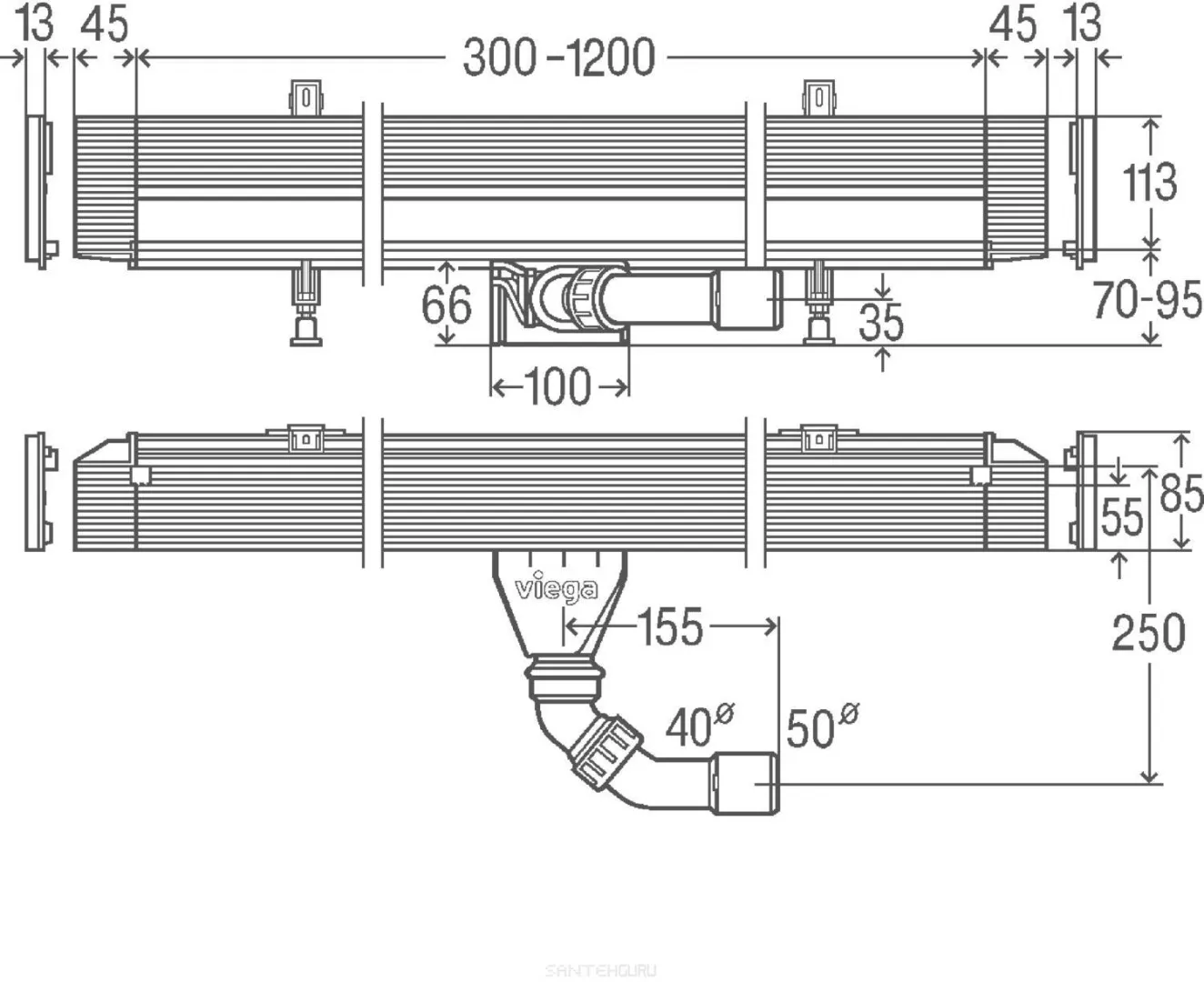 Душевой лоток Viega Advantix Vario 30-120 см 736736 без дизайн-вставки