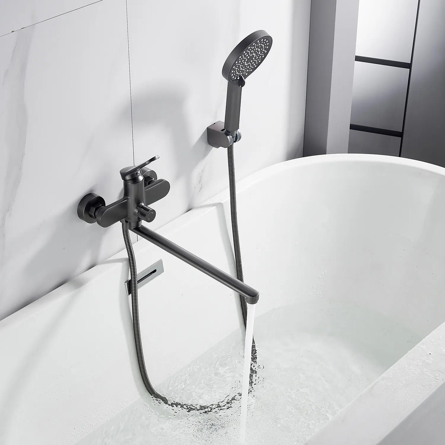 Смеситель для ванны Shevanik S4322T, оружейная сталь