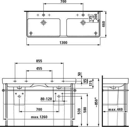 Раковина подвесная Laufen Pro S 130x46 8.1496.8.000.104.1