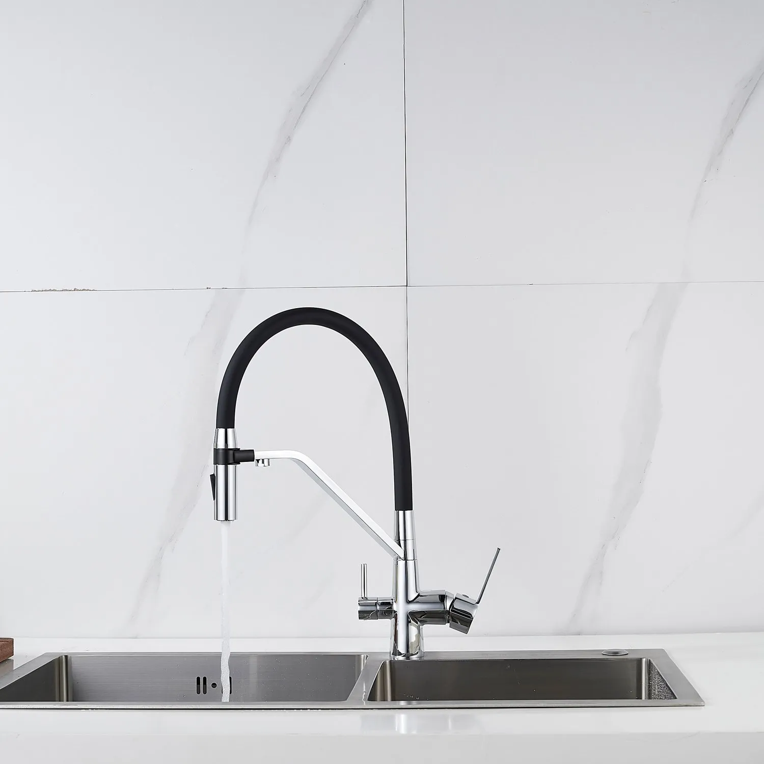 Смеситель для кухни с гибким изливом и подключением фильтра Shevanik S278, хром