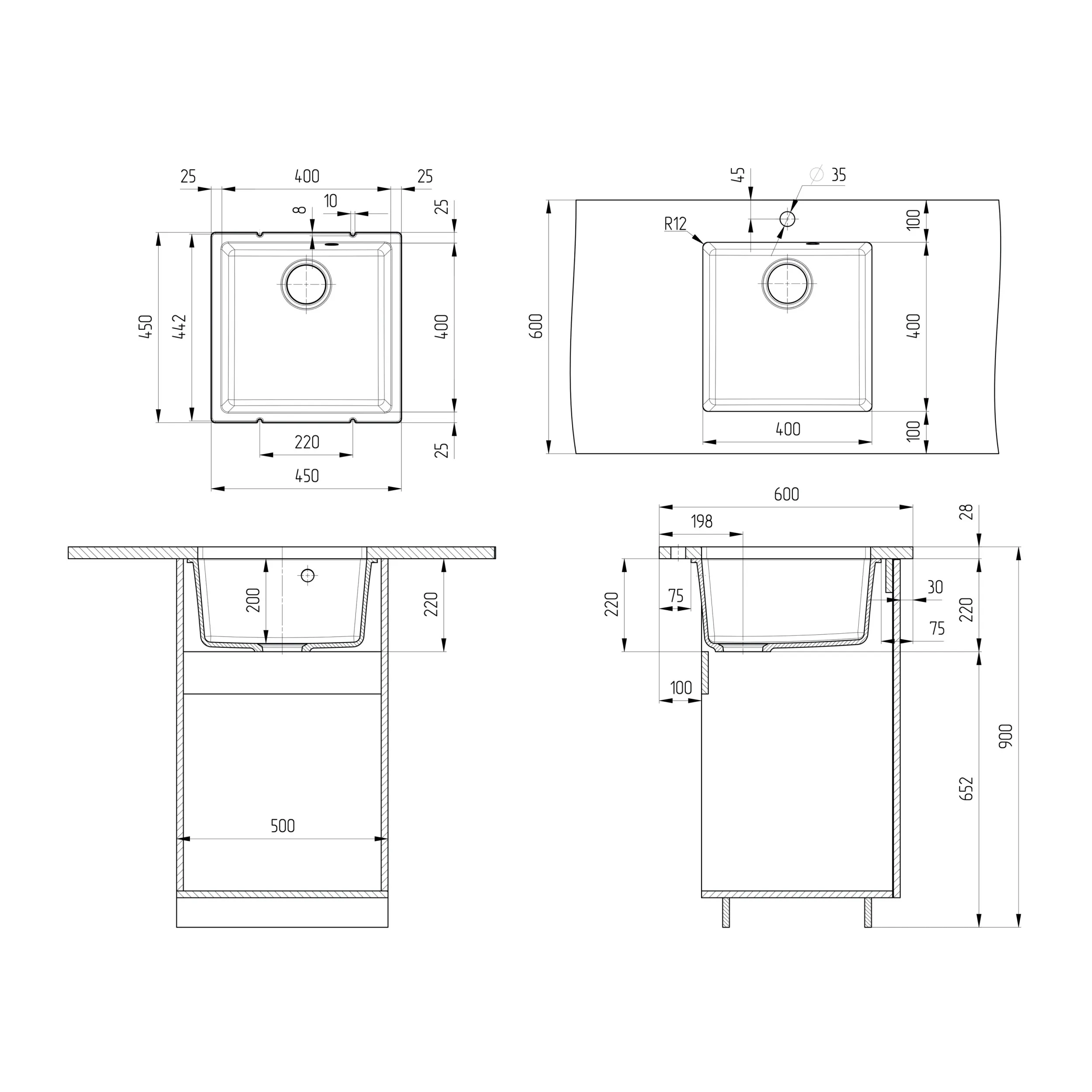 Кухонная мойка Ulgran Quartz Under 400-08, космос