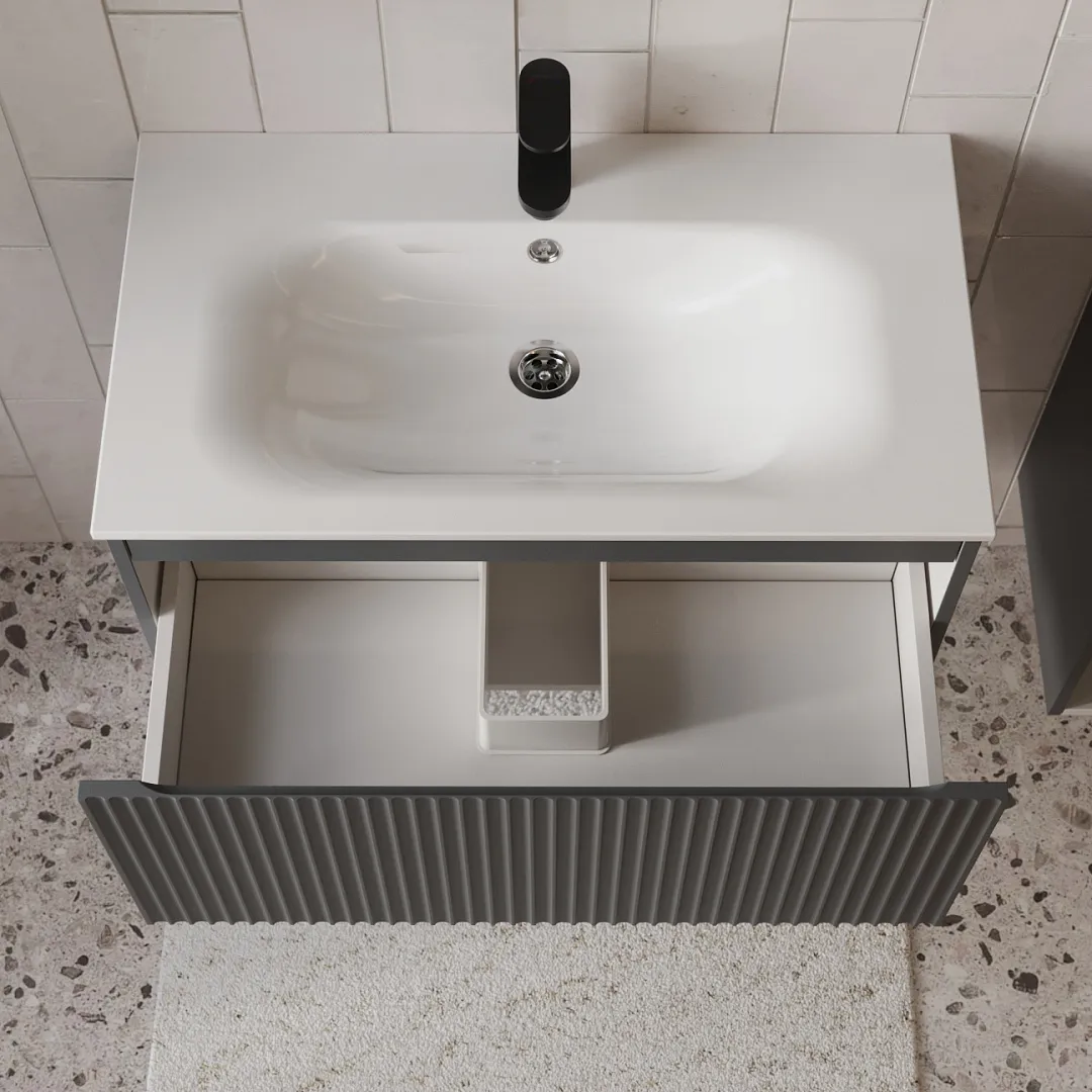 Тумба с раковиной подвесная (80см) Terminus Sicilia SIC10801701601O, графит