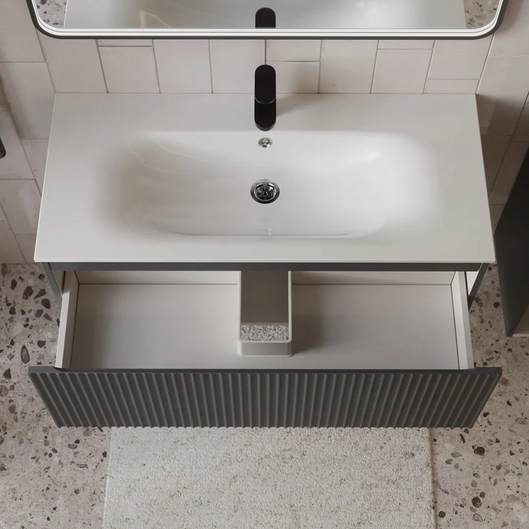 Тумба с раковиной подвесная (100см) Terminus Sicilia SIC101001701601O, графит