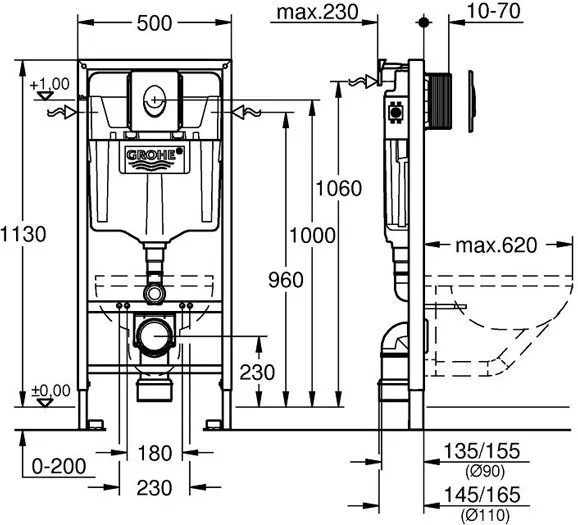Инсталляция для унитаза подвесного стандартная комплект Grohe Rapid SL (38750001)