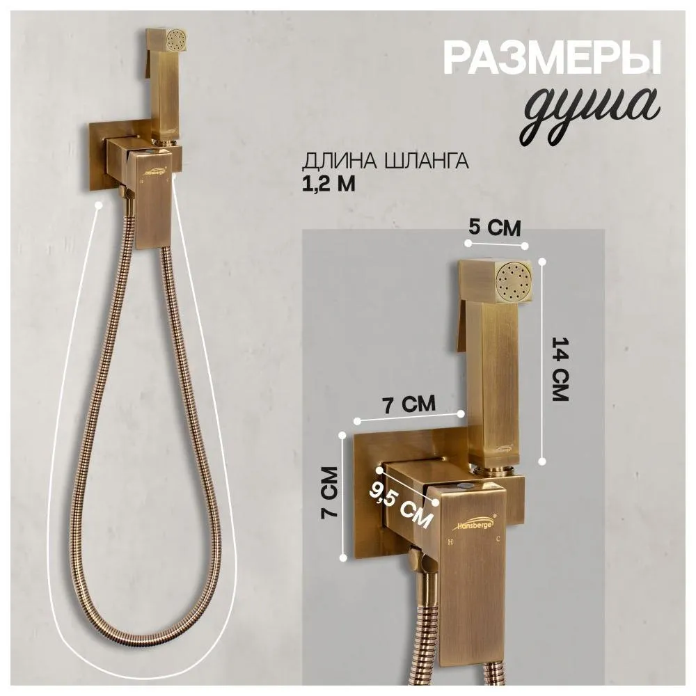 Гигиенический душ со смесителем встраиваемый Hansberge H3077BR, бронза