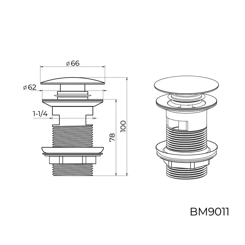 Донный клапан для раковины с переливом Knotlor BM9011GM, оружейная сталь