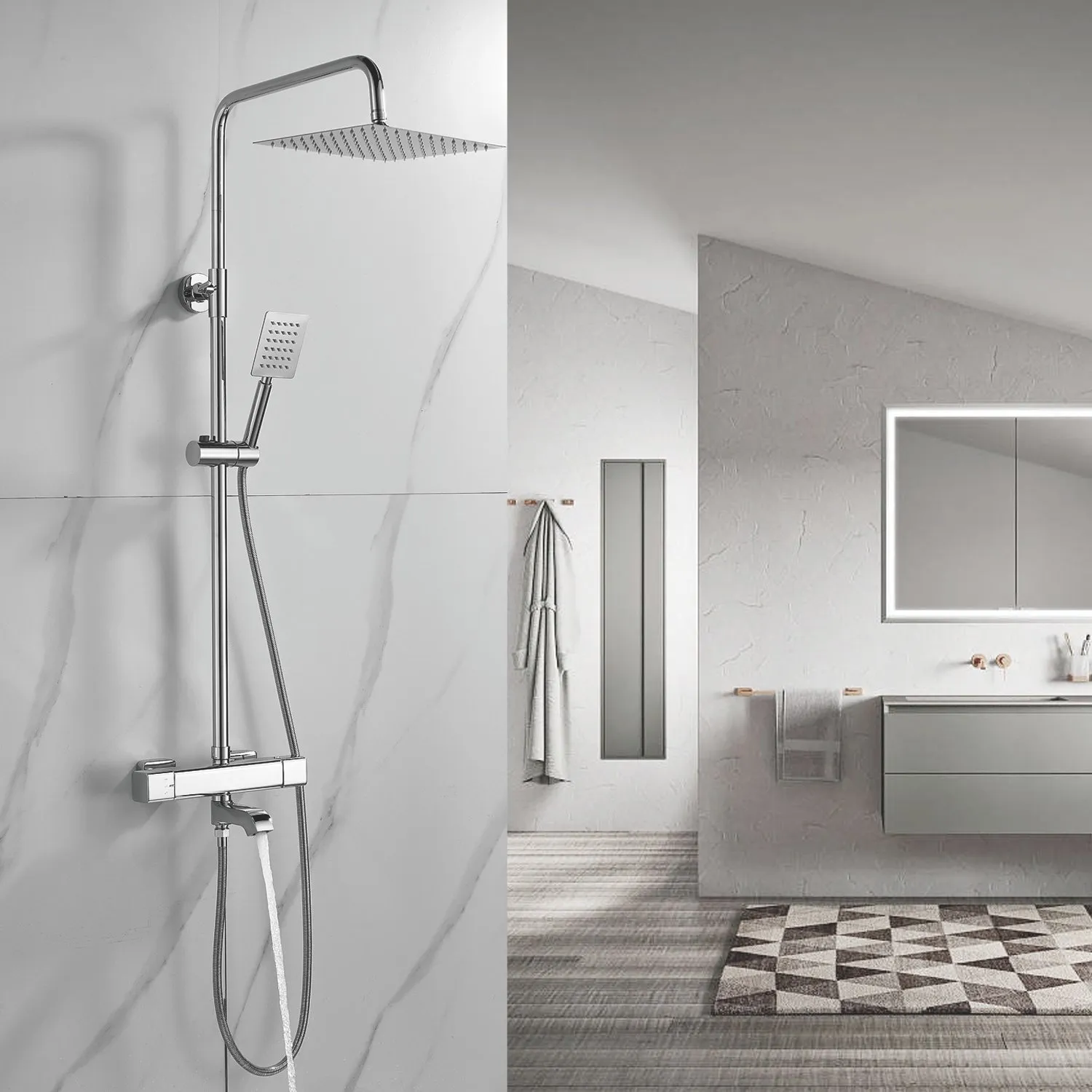 Душевая система c термостатом Shevanik S3096, хром