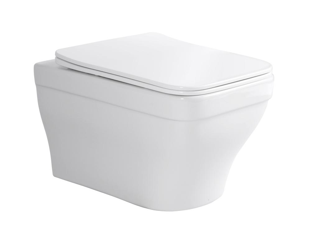 Унитаз подвесной безободковый AQUATEK АМАДЕО 515*370*315 мм, тонкое сиденье с механизмом плавного закрывания, крепеж AQ1163-00