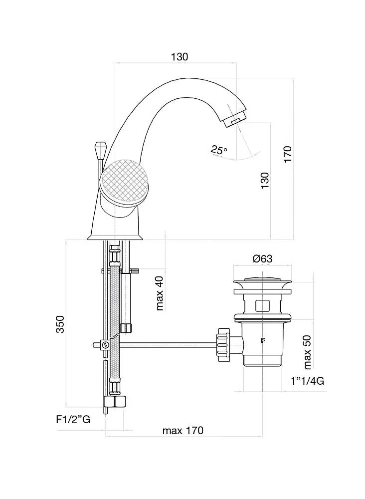 Смеситель для раковины с донным клапаном Fiore XT SKY (SWAROVSKI®) 17OO0623, бронза