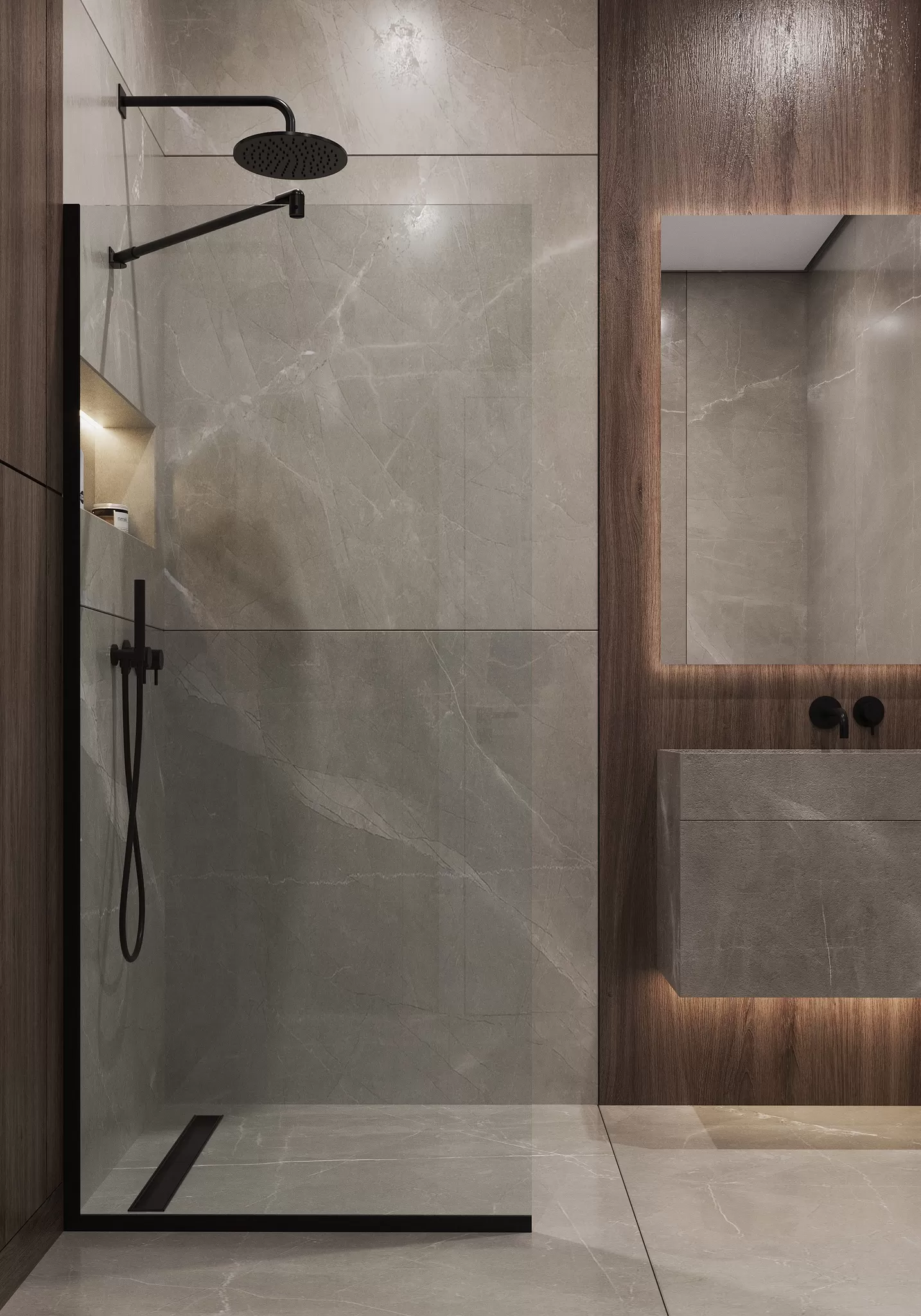 Душевая перегородка Timo TP-1190/03C-8 в узком  профиле 1950*1190, стекло прозрачное 8 мм (T10)