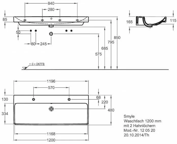 Раковина Geberit Smyle Square 165x480x1200 мм (500.253.01.1)