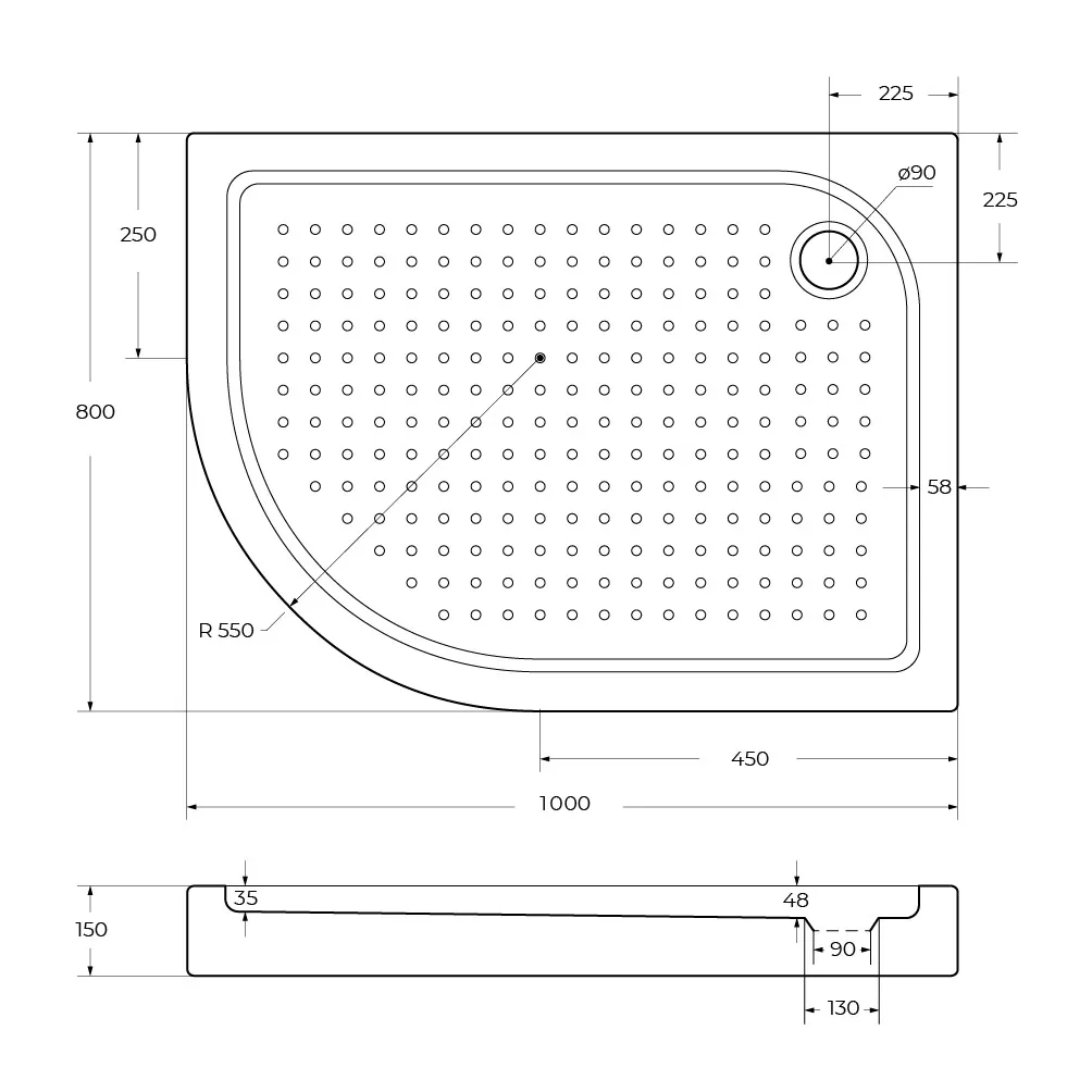 Акриловый поддон BelBagno 1000х800 мм, белый (TRAY-BB-RH-100/80-550-15-W-R)