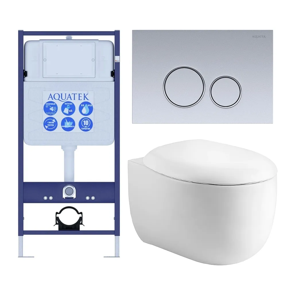 SET AQUATEK АЛЬТАИР-019 4в1 (рама AQUATEK Standard INS-0000012+крепеж KKI-0000002+клавиша KDI-0000019+унитаз АЛЬТАИР AQ1980-00 с тонким сиденьем soft-