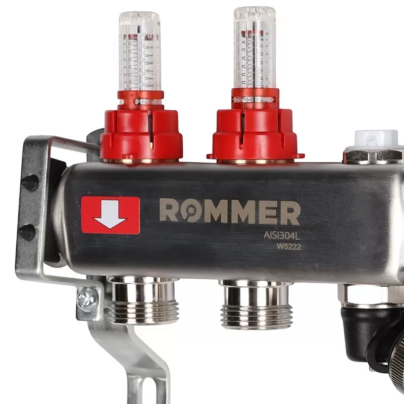 Коллектор Rommer 1"x3/4" на 2 контура с расходомерами и запорными клапанами (RMS-1201-000002)