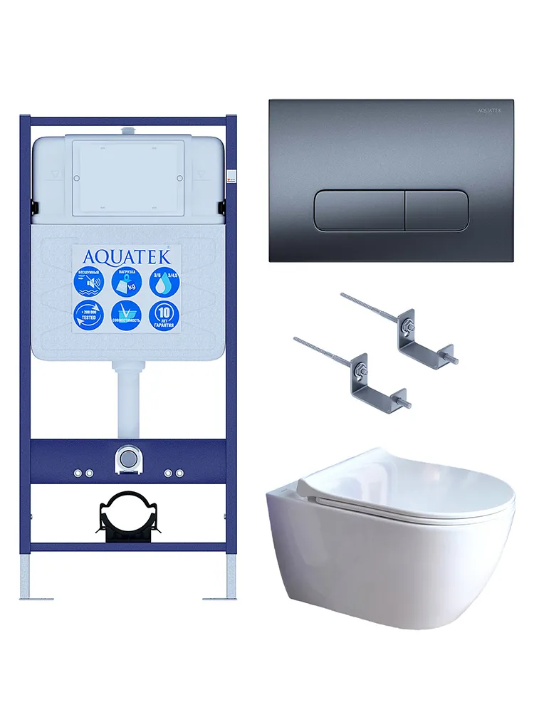 SET AQUATEK ПОЛАРИС (рама AQUATEK Standard INS-0000012+унитаз ПОЛАРИС AQ0700-01 с тонким сиденьем soft-close+ крепеж KKI-0000002 +панель KDI-0000034)