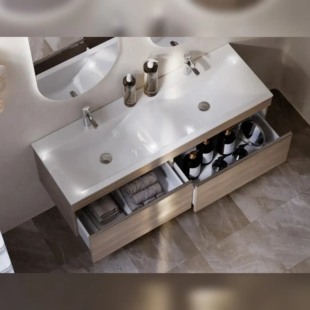 Тумба с раковиной подвесная Velvex Pulsus tp.PUL.PUL.140.2Y дуб сонома, 140 см