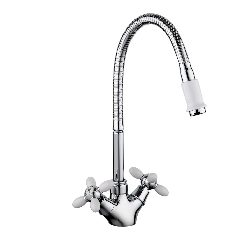 Смеситель для кухни с гибким изливом FRUD R43127-7, хром/белый