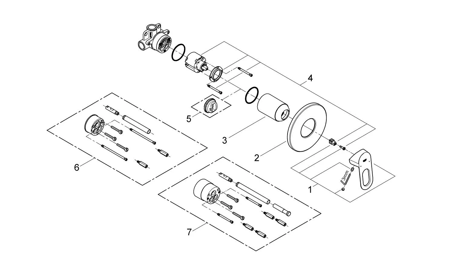 129189 Grohe BauLoop Готовый комплект для гиг душа: встр смеситель (29042000), гиг душ (26351000) со шлангом (26335001) и держат, хром