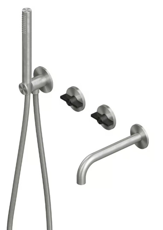 Смеситель для ванны и душа Quadro design Valvola01, на 2 потребителя, сталь брашированная/золото черное (19 69 ASON)