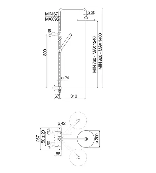 Душевая система Nobili VELIS с термостатом для душа, красное золото (VE125030/50RCP)