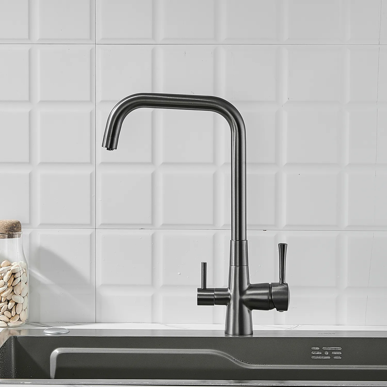 Смеситель для кухни с подключением фильтра Shevanik S528T, оружейная сталь