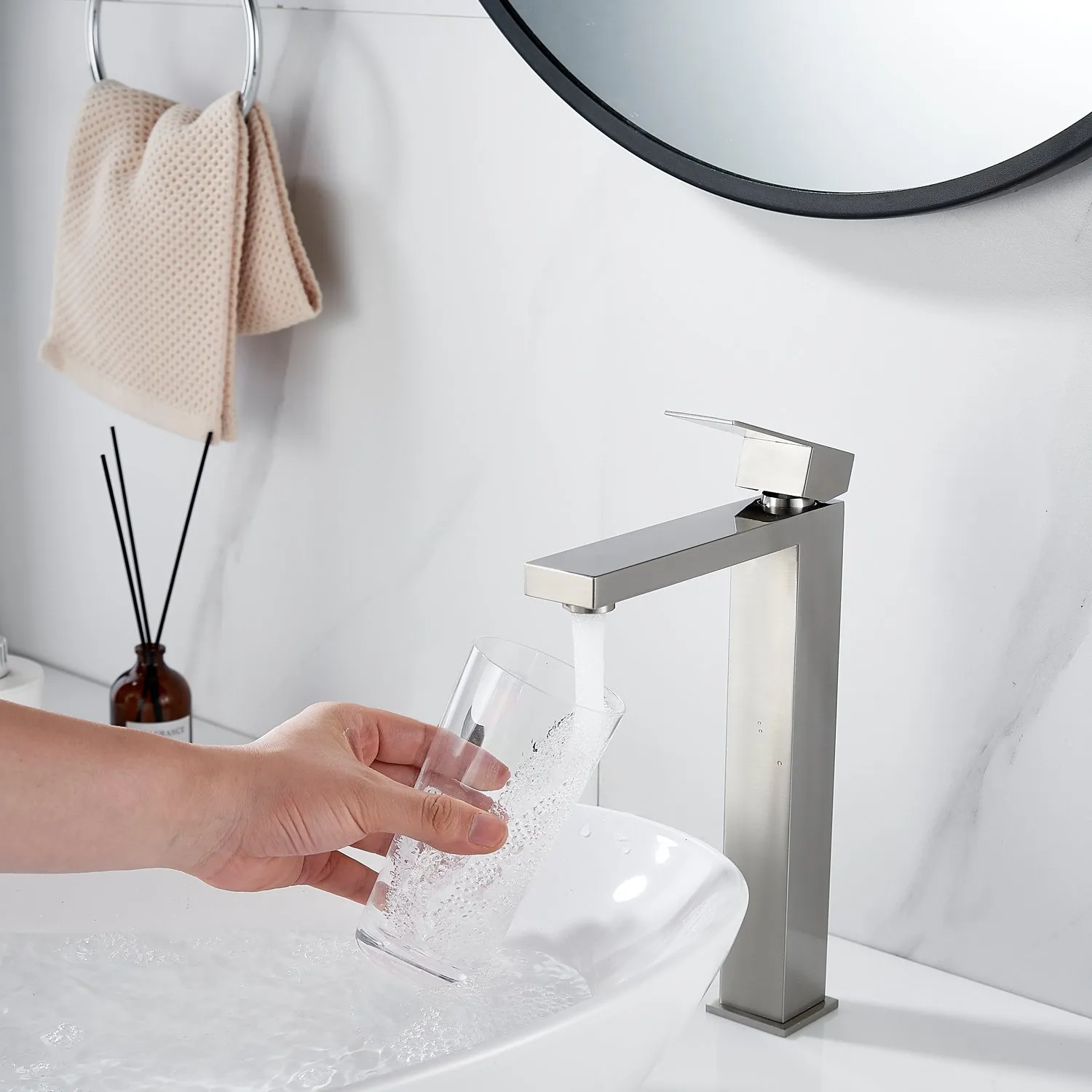 Смеситель для раковины высокий Shevanik S7011L, сатин