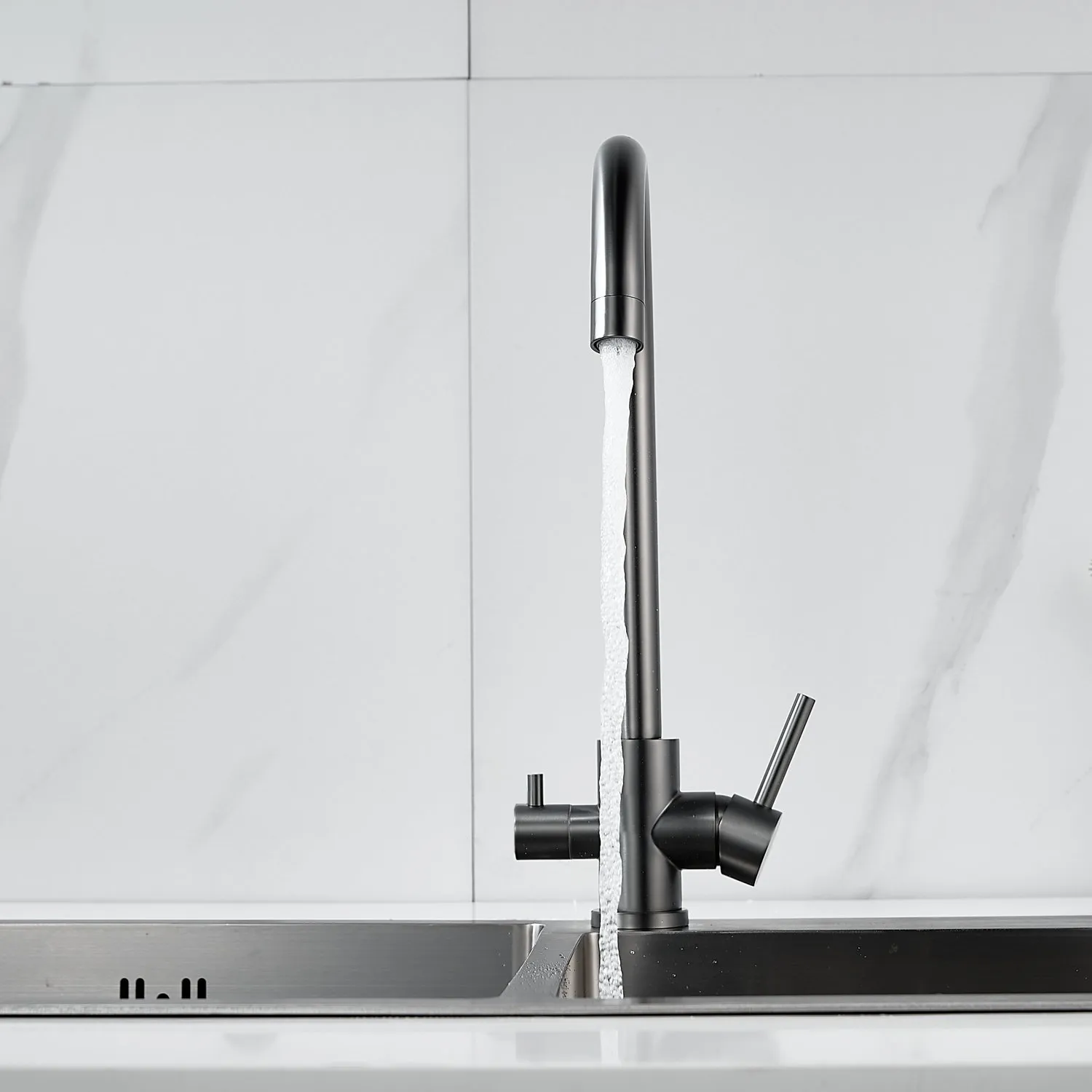 Смеситель для кухни с подключением фильтра воды Raffine F108T, оружейная сталь