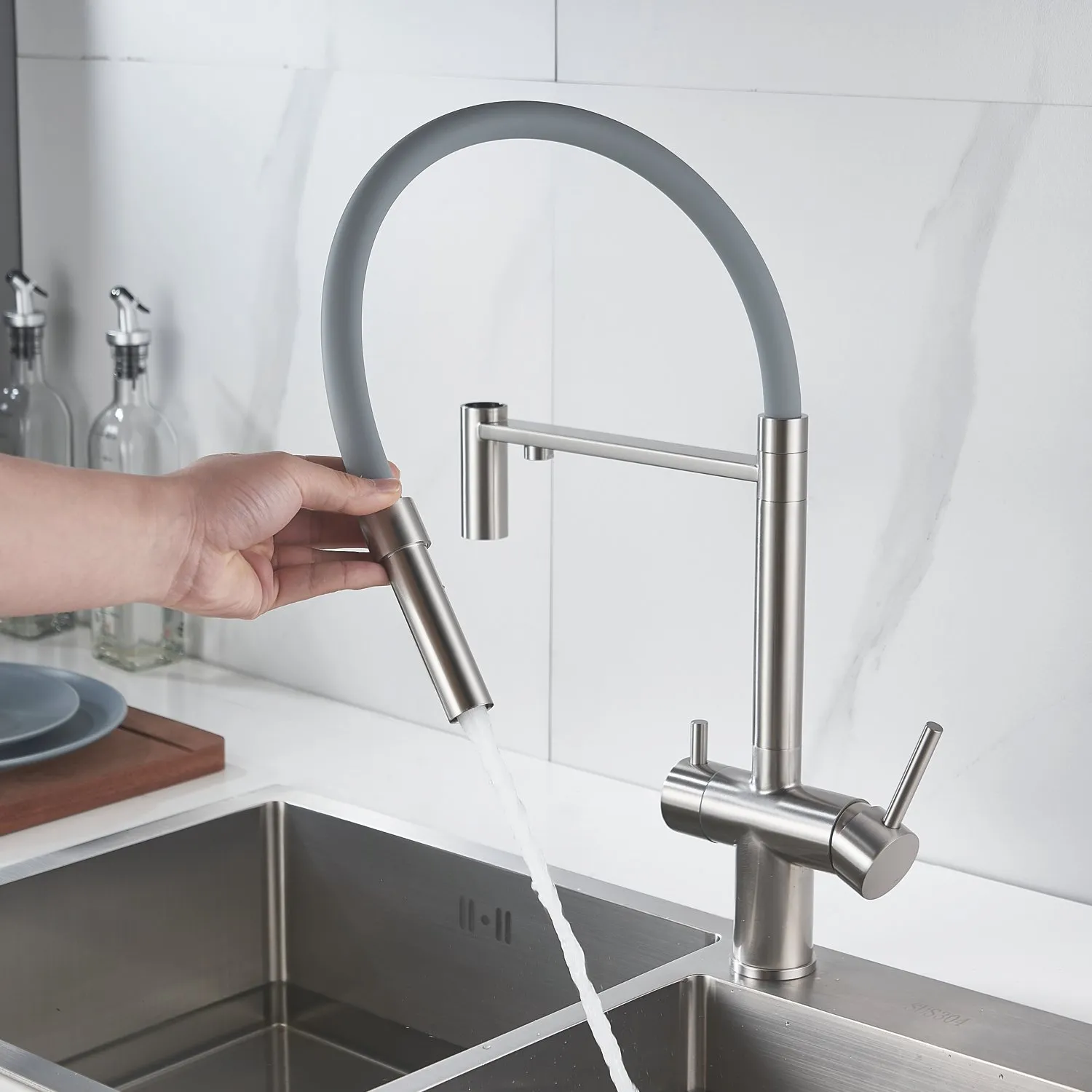 Смеситель для кухни с подключением фильтра Shevanik S178L, сатин