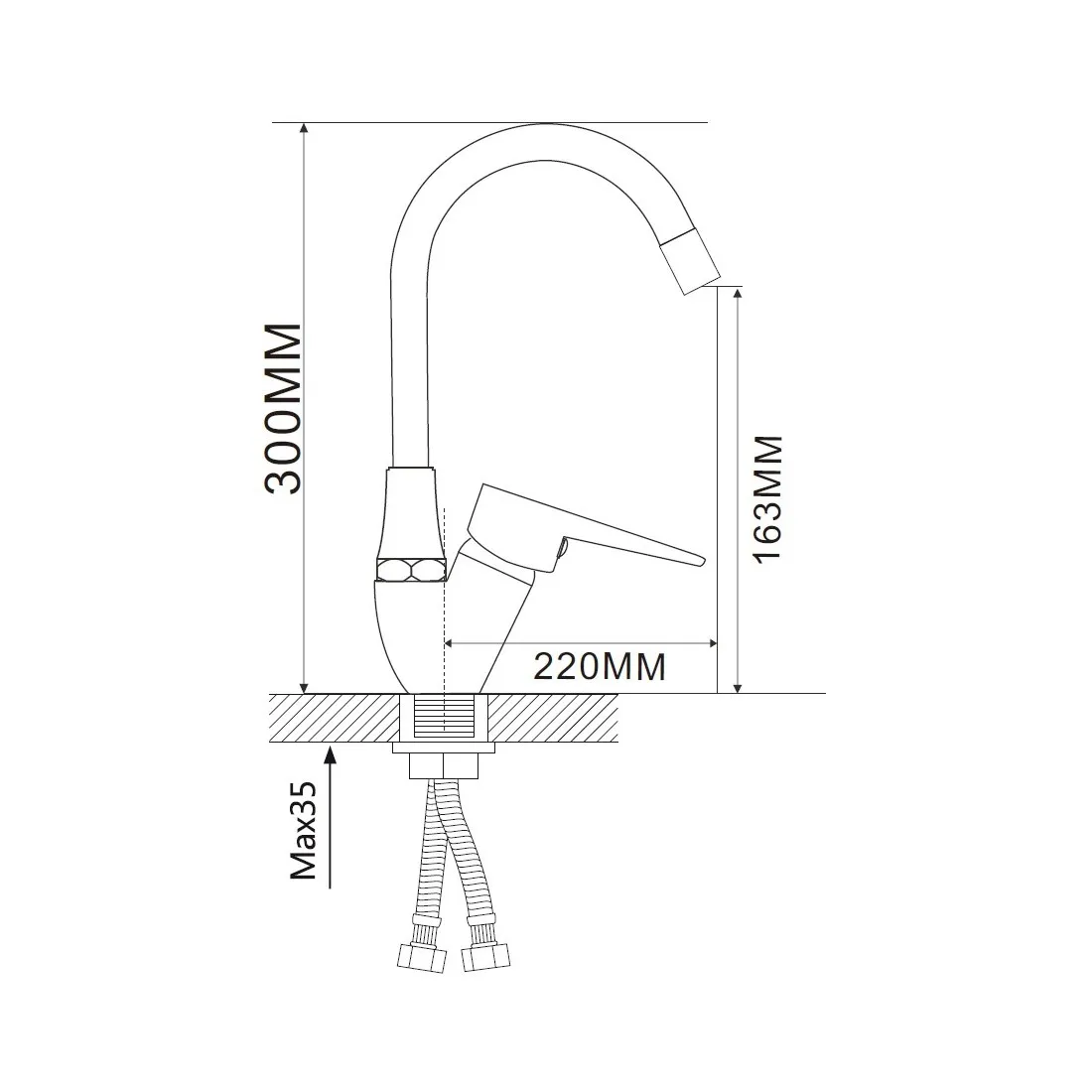 Смеситель для кухни с гибким изливом D-Lin D150303-3, хром/белый