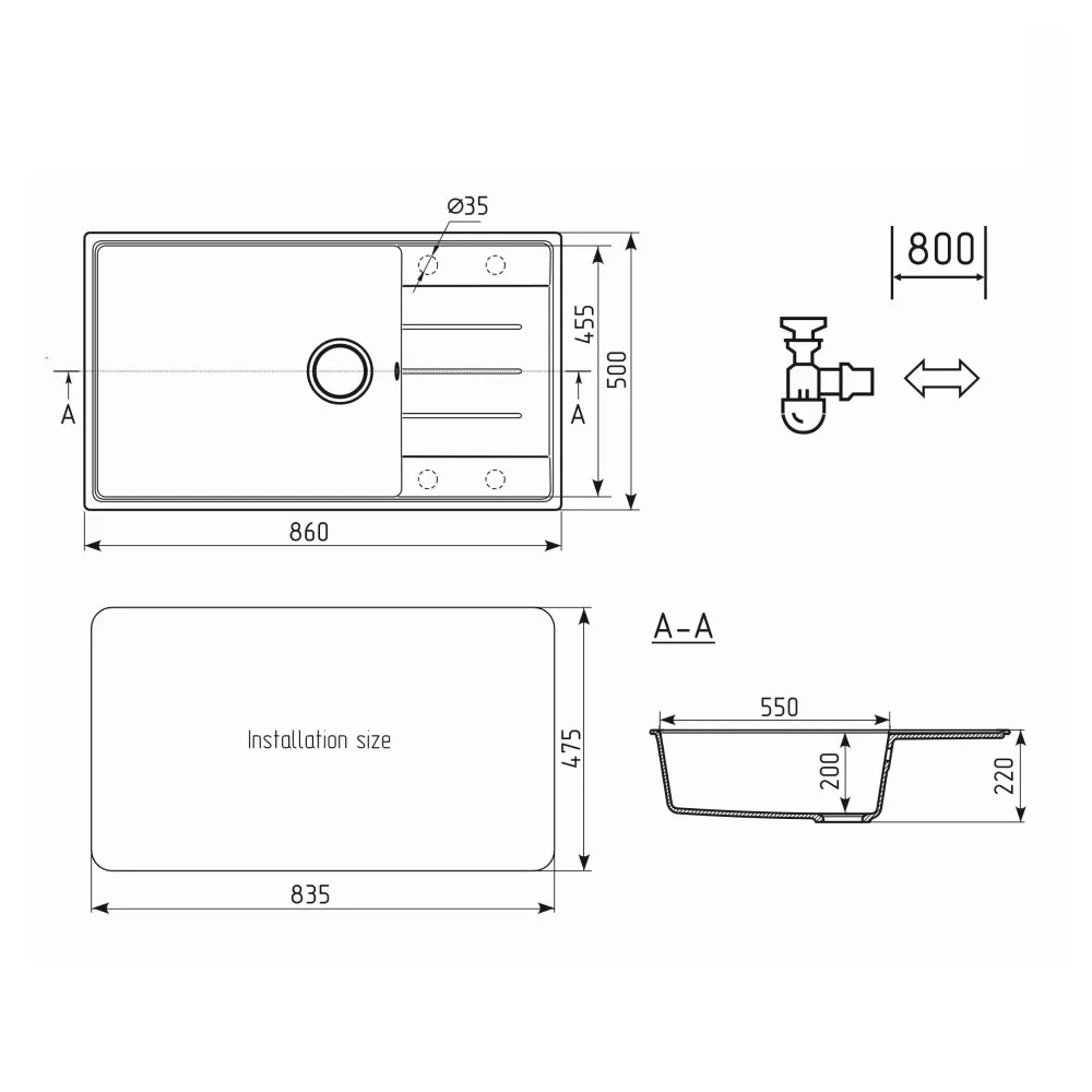 Кухонная мойка Ulgran Quartz Prima 860-05, бетон