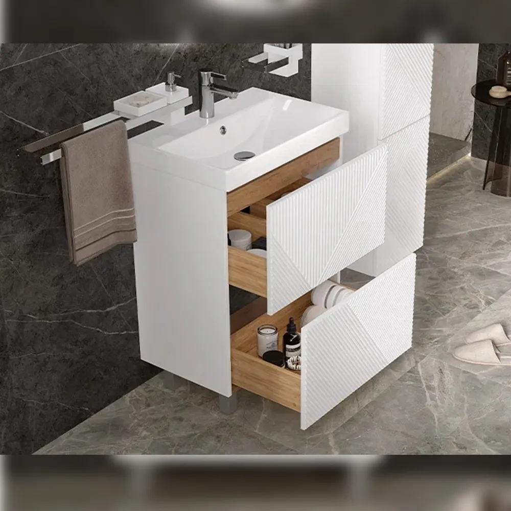 Тумба с раковиной напольная Velvex Edge tn.EDG.9696.60.2Y белый глянец, 60 см