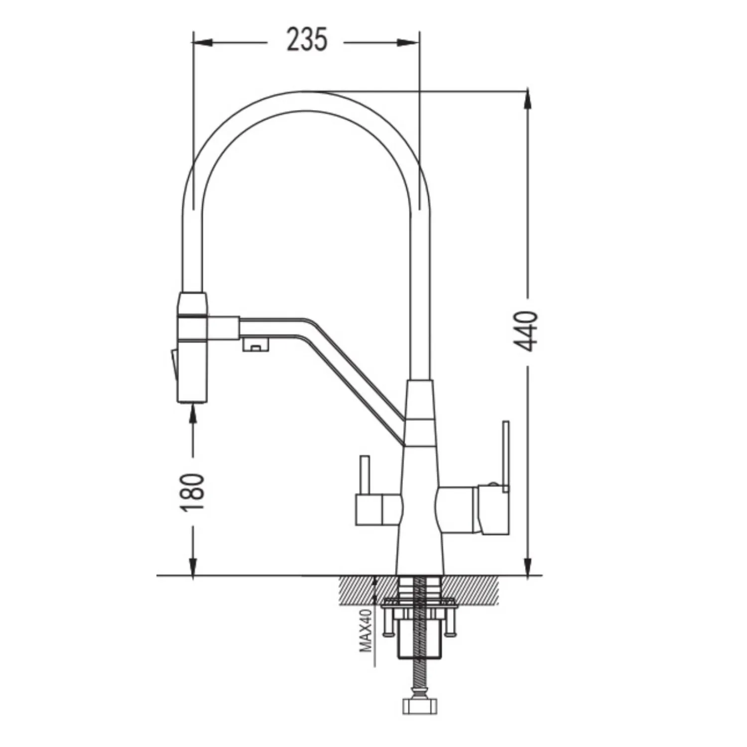 Смеситель для кухни с гибким изливом и подключением фильтра Shevanik S278H, черный