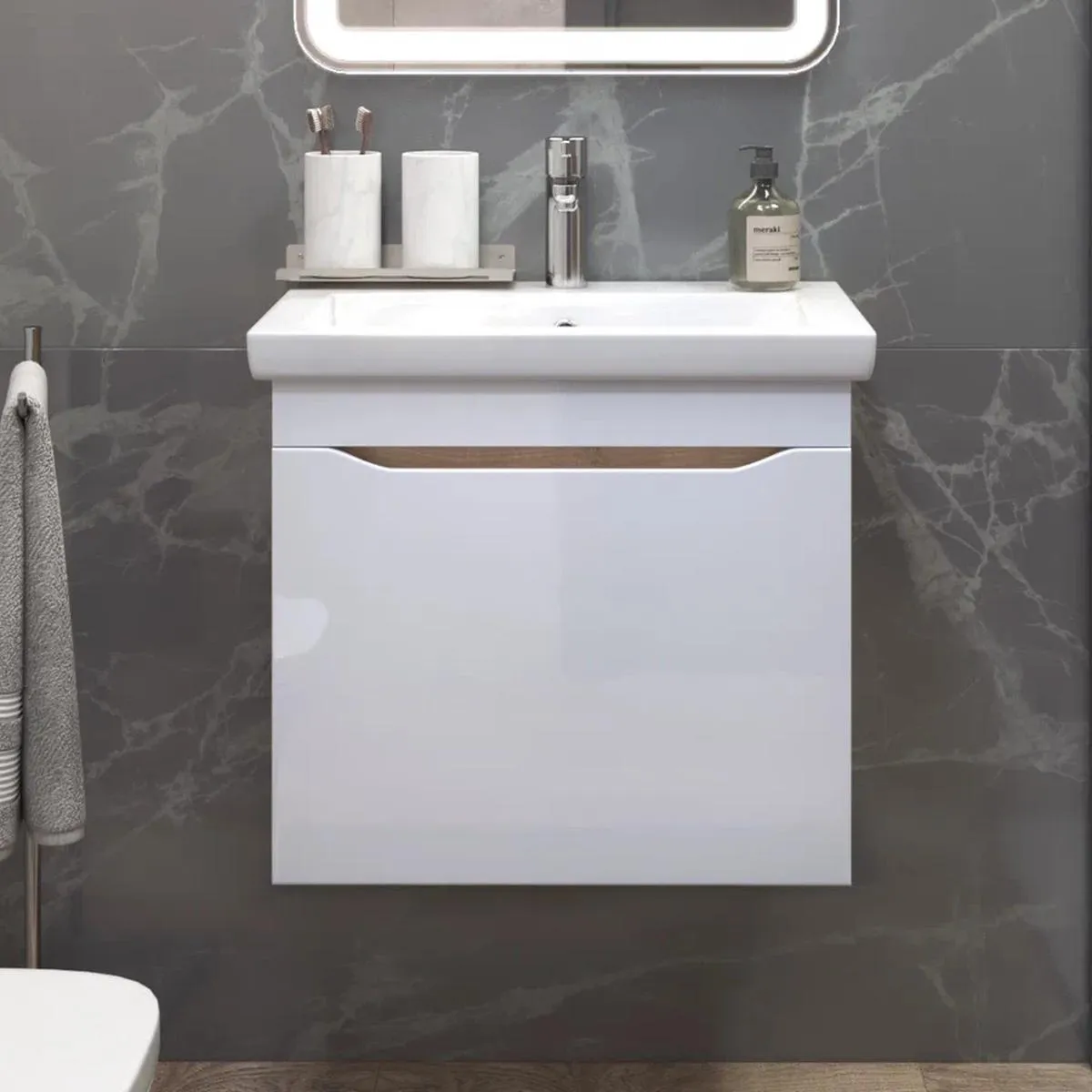 Тумба с раковиной подвесная VIGO Grani 057 дуб золотой, 60 см